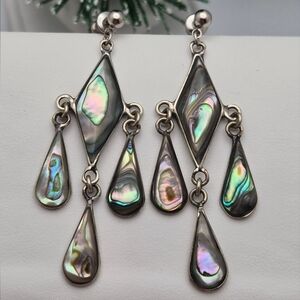 Mexican Silver & Abalone Dangle Earrings Handcrafted Shell Inlay Boho Mermaid